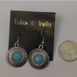 Women Earrings Turquoise Drop Dangle Silver Tones Hook Fasteners FASHION JEWELRY